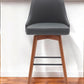 30" Gray and Wood Brown Faux Leather with Solid Wood Swivel Bar Height Bar Chair