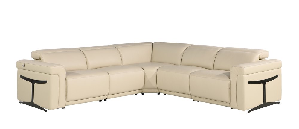 Beige Italian Leather Modular L Shaped Five Piece Corner Sectional