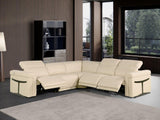 Beige Italian Leather Modular L Shaped Five Piece Corner Sectional