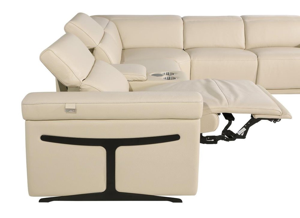 Beige Italian Leather Modular L Shaped Five Piece Corner Sectional