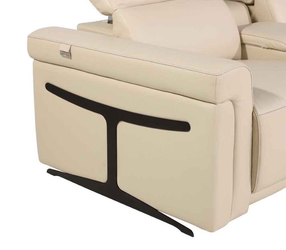 Beige Italian Leather Modular L Shaped Five Piece Corner Sectional