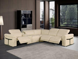 Beige Italian Leather Modular L Shaped Six Piece Corner Sectional With Console