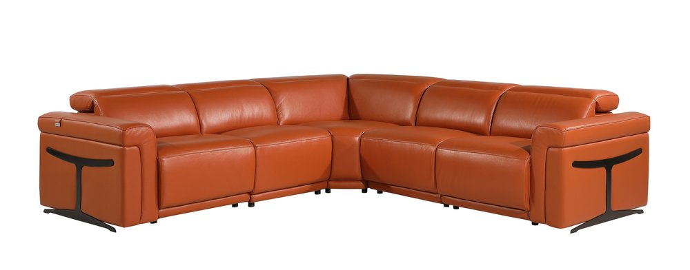 Camel Italian Leather Modular L Shaped Five Piece Corner Sectional