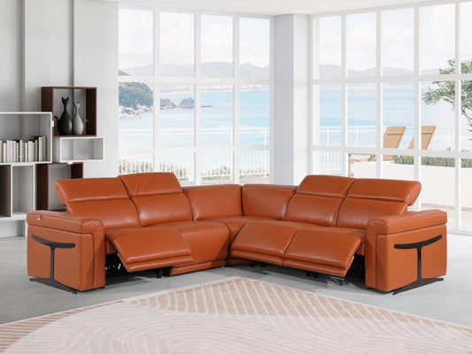 Camel Italian Leather Modular L Shaped Five Piece Corner Sectional