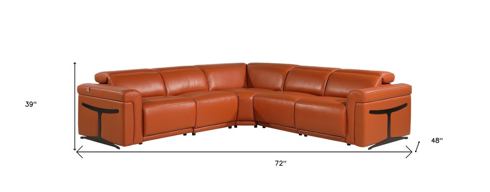 Camel Italian Leather Modular L Shaped Five Piece Corner Sectional