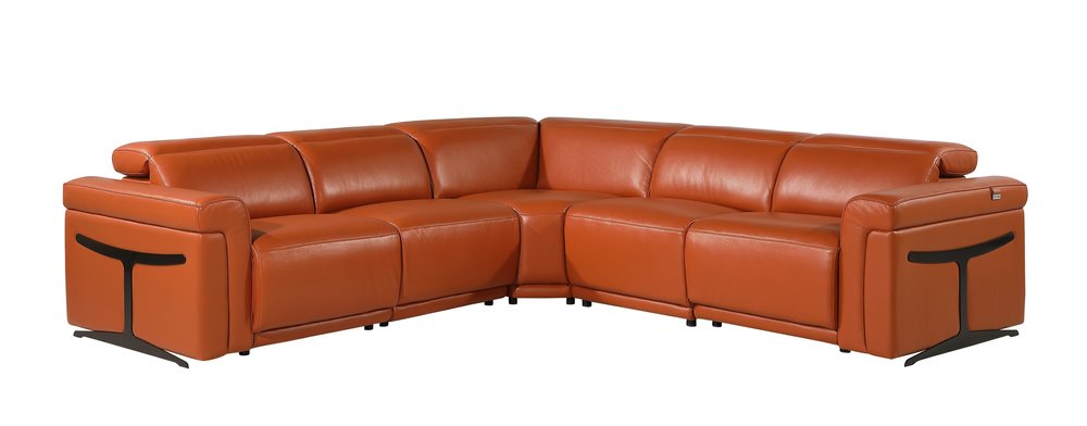 Camel Italian Leather Modular L Shaped Five Piece Corner Sectional