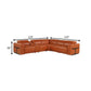 Camel Italian Leather Modular L Shaped Six Piece Corner Sectional With Console
