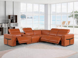 Camel Italian Leather Modular L Shaped Six Piece Corner Sectional With Console