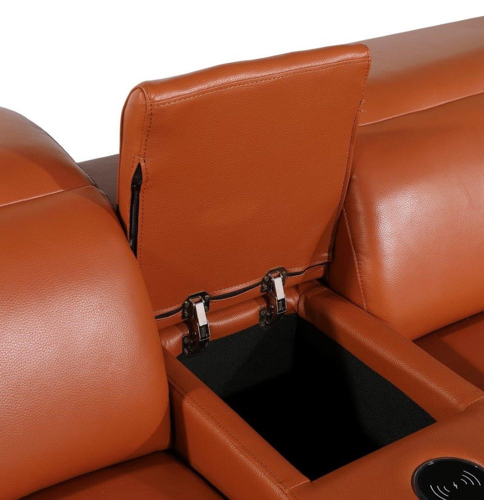 Camel Italian Leather Modular L Shaped Six Piece Corner Sectional With Console