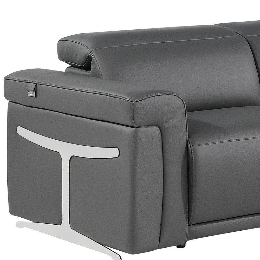 Gray Italian Leather Modular L Shaped Five Piece Corner Sectional