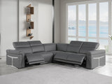 Gray Italian Leather Modular L Shaped Five Piece Corner Sectional