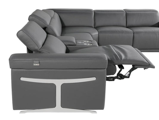 Gray Italian Leather Modular L Shaped Five Piece Corner Sectional