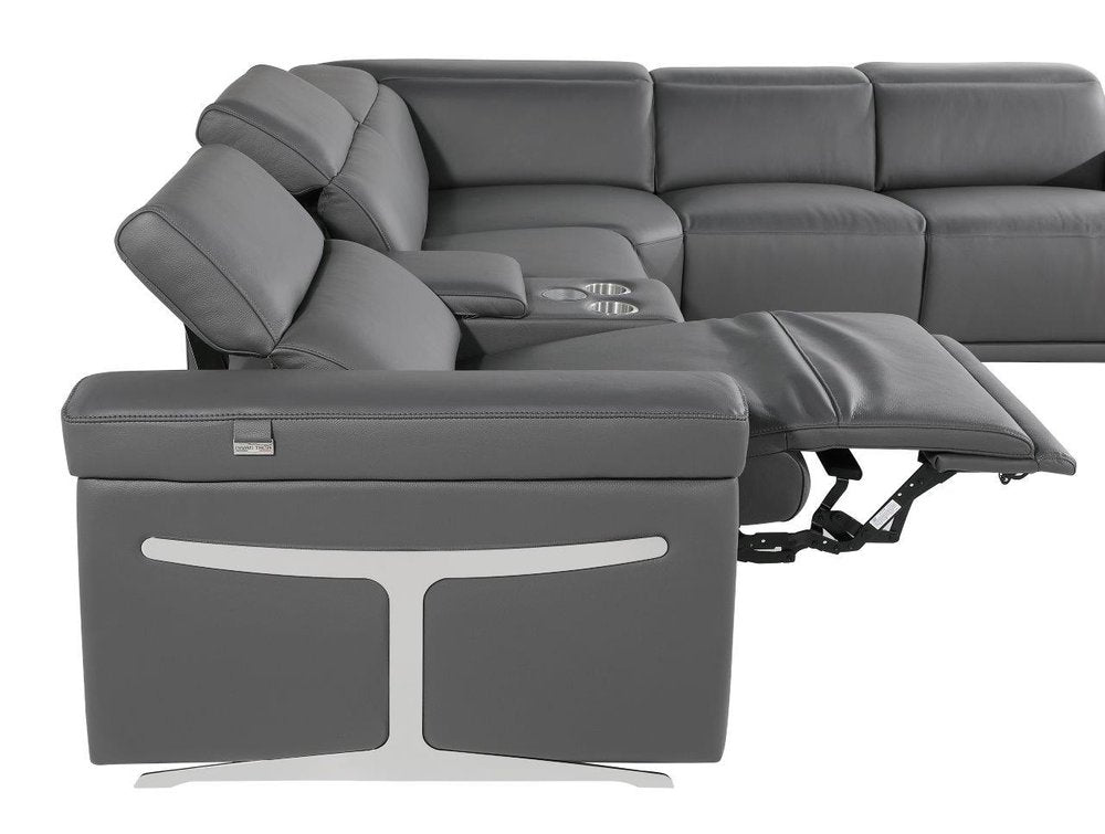 Gray Italian Leather Modular L Shaped Five Piece Corner Sectional