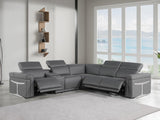 Gray Italian Leather Modular L Shaped Six Piece Corner Sectional With Console