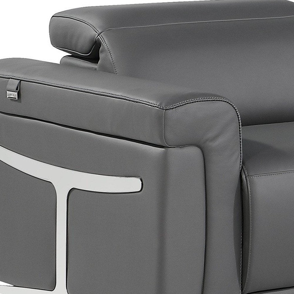 Gray Italian Leather Modular L Shaped Six Piece Corner Sectional With Console