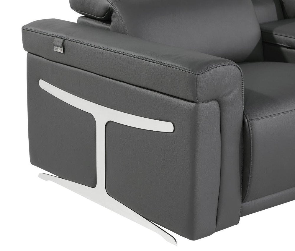 Gray Italian Leather Modular L Shaped Six Piece Corner Sectional With Console