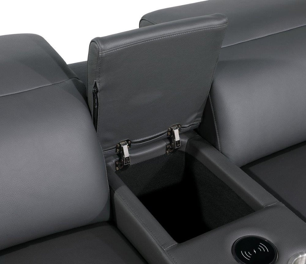 Gray Italian Leather Modular L Shaped Six Piece Corner Sectional With Console