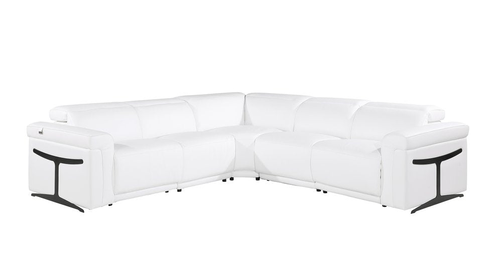 White Italian Leather Modular L Shaped Five Piece Corner Sectional