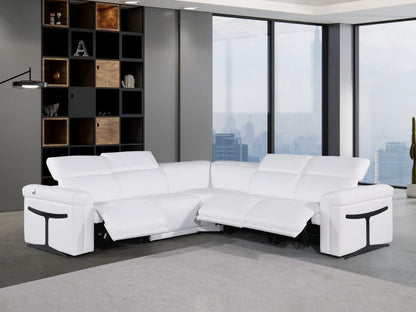 White Italian Leather Modular L Shaped Five Piece Corner Sectional