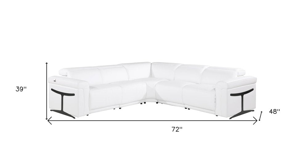 White Italian Leather Modular L Shaped Five Piece Corner Sectional