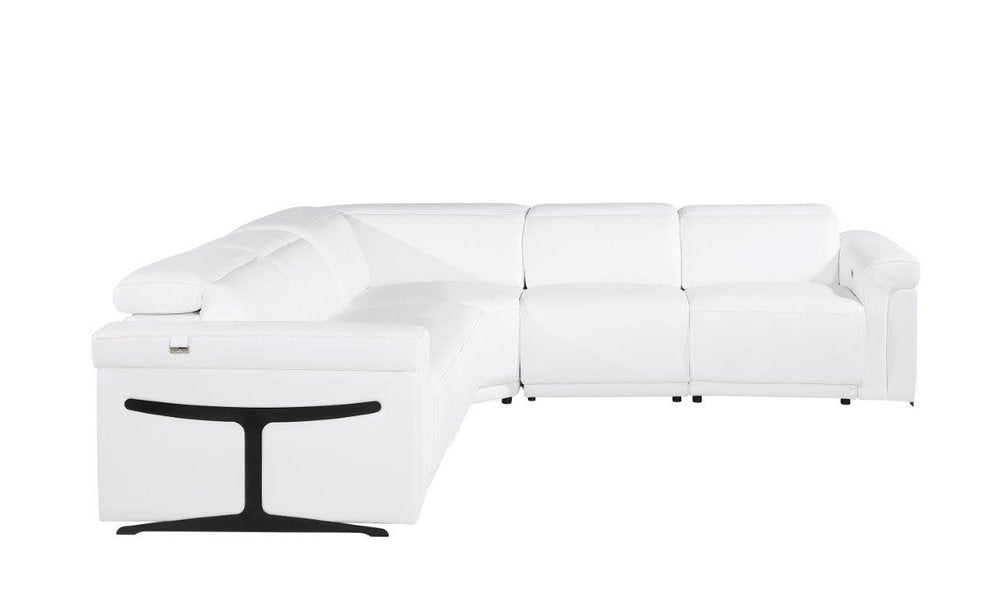 White Italian Leather Modular L Shaped Five Piece Corner Sectional