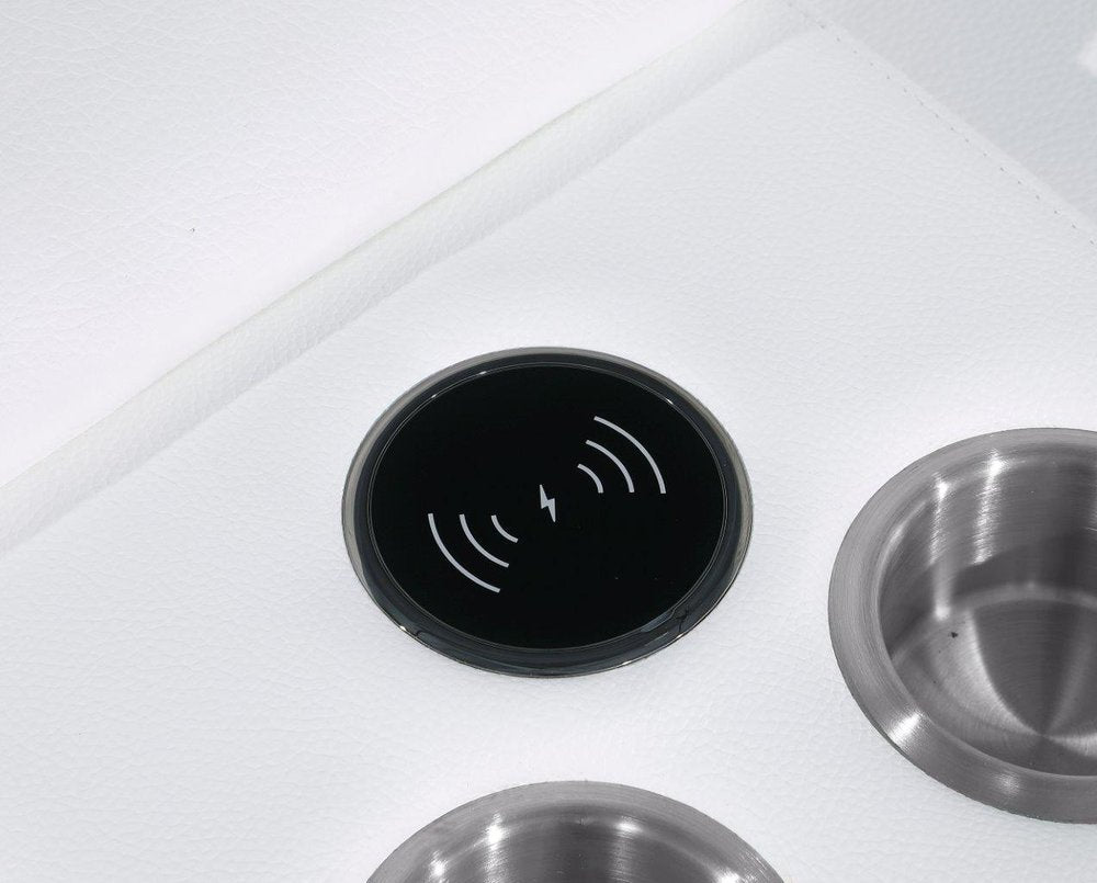 White Italian Leather Modular L Shaped Six Piece Corner Sectional With Console