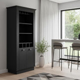 70" Black Bar Cabinet With Wine Storage