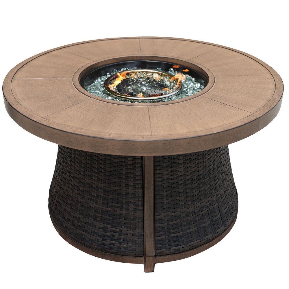 50000 BTU 42" Brown Aluminum And Rattan Propane Round Fire Pit Table With Cover