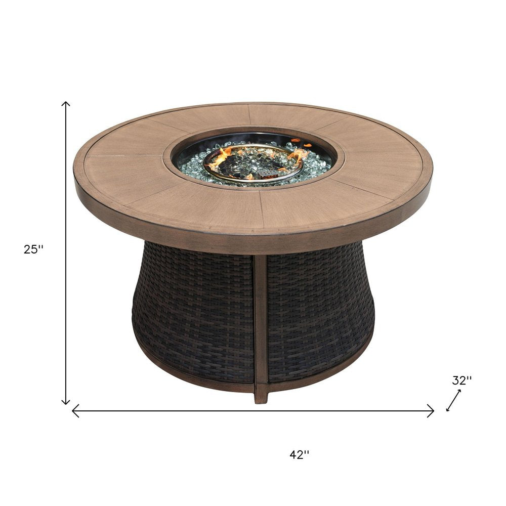 50000 BTU 42" Brown Aluminum Natural Gas Round Fire Pit Table With Cover