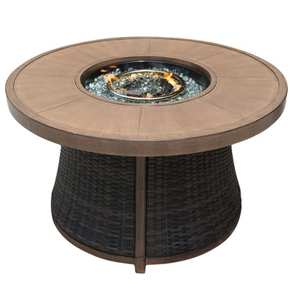 50000 BTU 42" Brown Aluminum And Rattan Propane Round Fire Pit Table With Cover