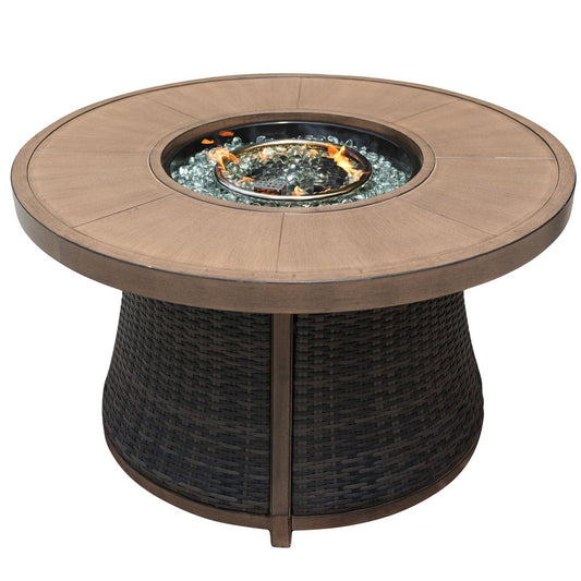 50000 BTU 42" Brown Aluminum And Rattan Propane Round Fire Pit Table With Cover