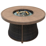 50000 BTU 42" Brown Aluminum And Rattan Propane Round Fire Pit Table With Cover