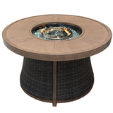 50000 BTU 42" Brown Aluminum And Rattan Propane Round Fire Pit Table With Cover