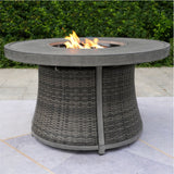 50000 BTU 42" Gray Aluminum And Rattan Propane Round Fire Pit Table With Cover