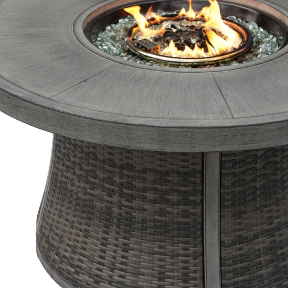 50000 BTU 42" Gray Aluminum And Rattan Propane Round Fire Pit Table With Cover