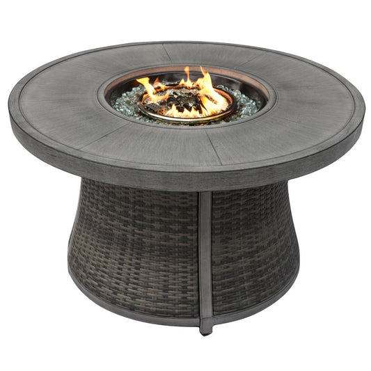 50000 BTU 42" Gray Aluminum And Rattan Propane Round Fire Pit Table With Cover