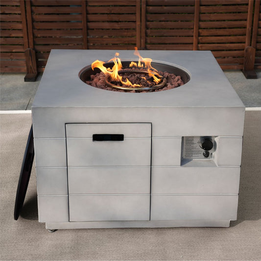 50000 BTU 35" Gray Aluminum Natural Gas Square Fire Pit Table With Cover