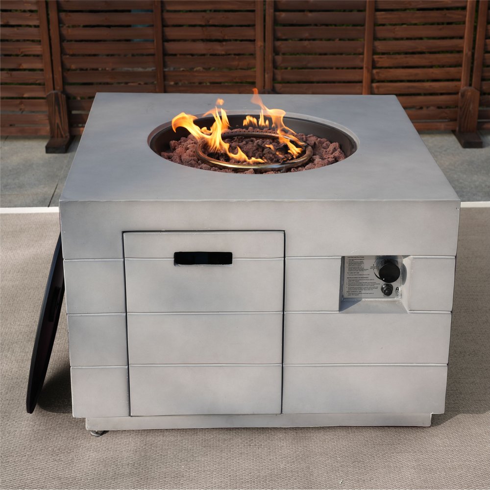50000 BTU 35" Gray Aluminum Natural Gas Square Fire Pit Table With Cover