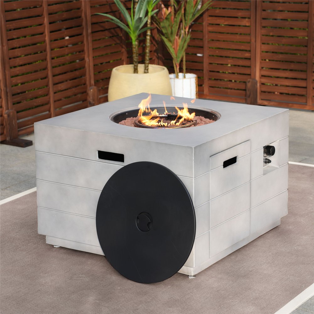 50000 BTU 35" Gray Aluminum Natural Gas Square Fire Pit Table With Cover