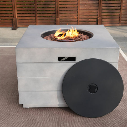50000 BTU 35" Gray Aluminum Natural Gas Square Fire Pit Table With Cover