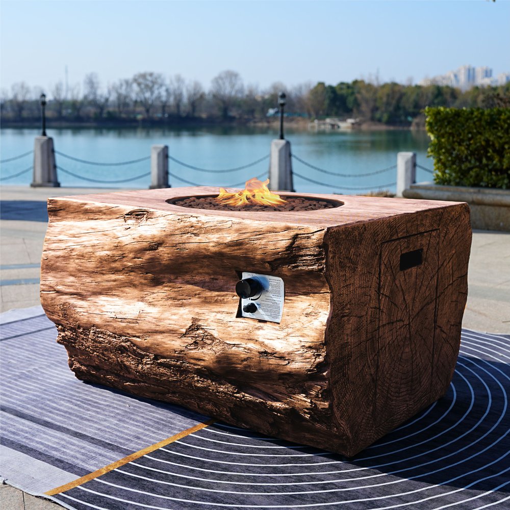 50000 BTU 40" Brown Aluminum Natural Gas Rectangular Fire Pit With Cover