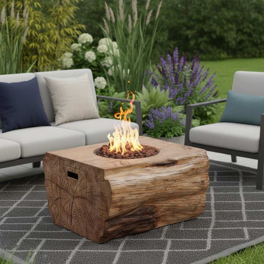 50000 BTU 40" Brown Aluminum Natural Gas Rectangular Fire Pit With Cover