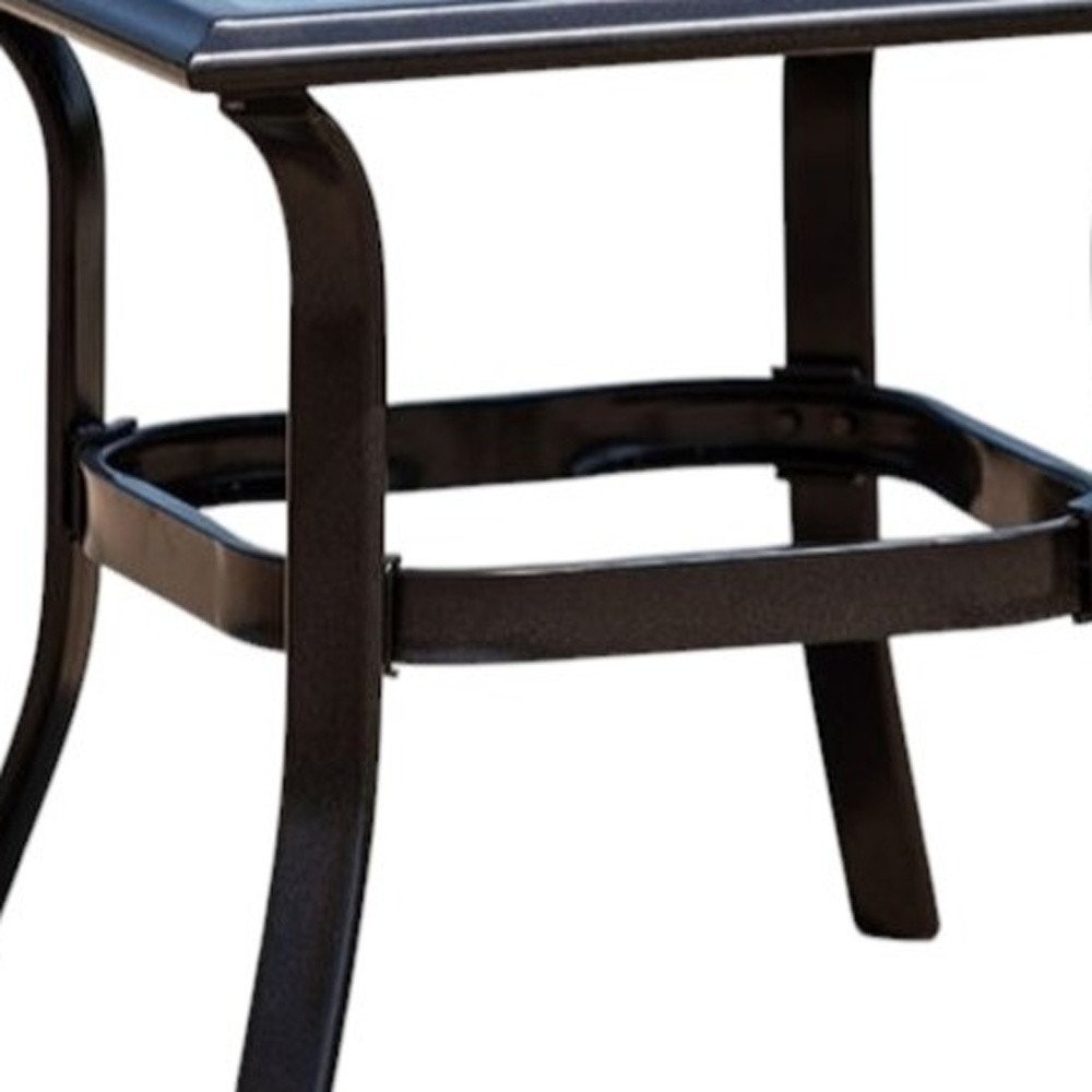 21" Black Metal Glass And Faux Wicker Outdoor Side Table