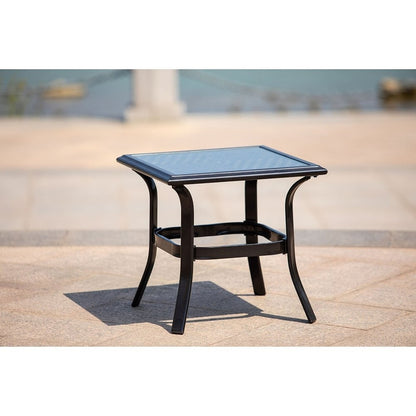 21" Black Metal Glass And Faux Wicker Outdoor Side Table