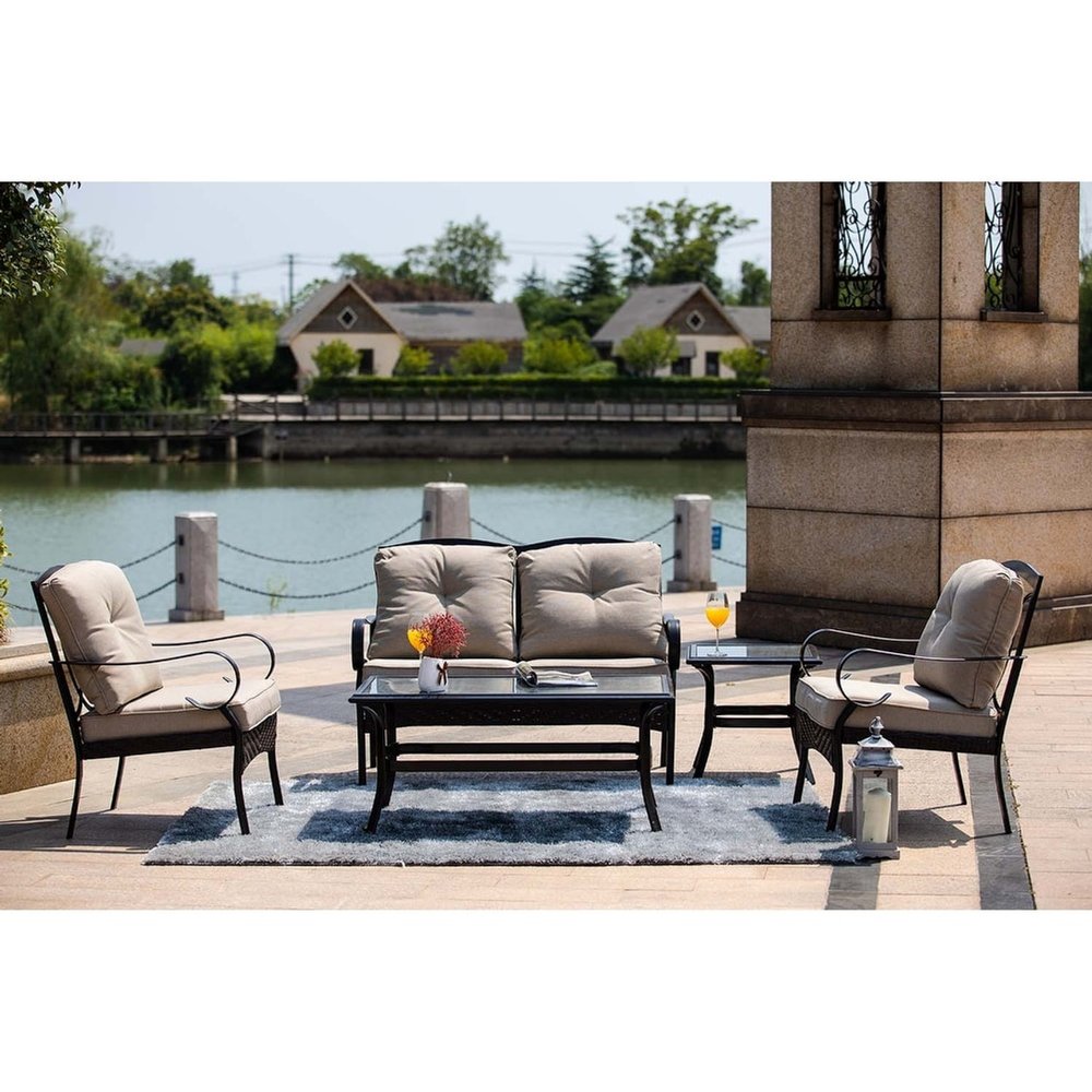 21" Black Metal Glass And Faux Wicker Outdoor Side Table