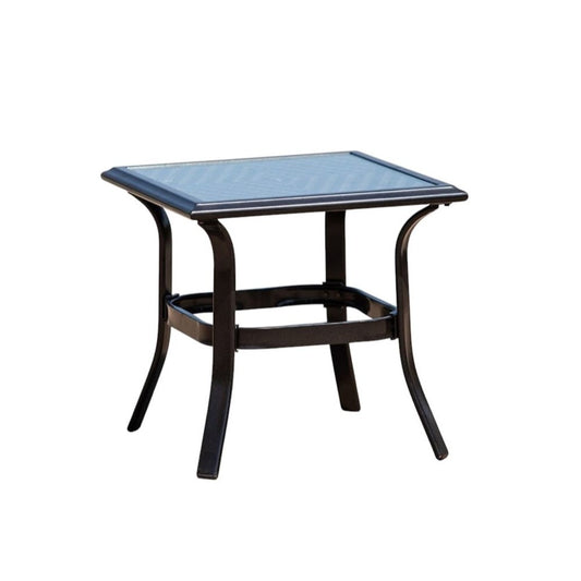 21" Black Metal Glass And Faux Wicker Outdoor Side Table