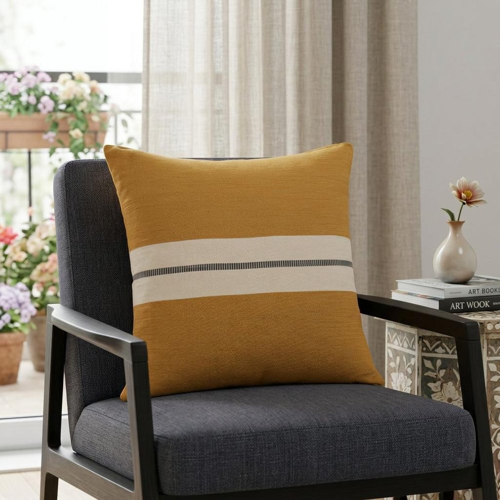 20" X 20" Brown Striped Cotton Zippered Pillow