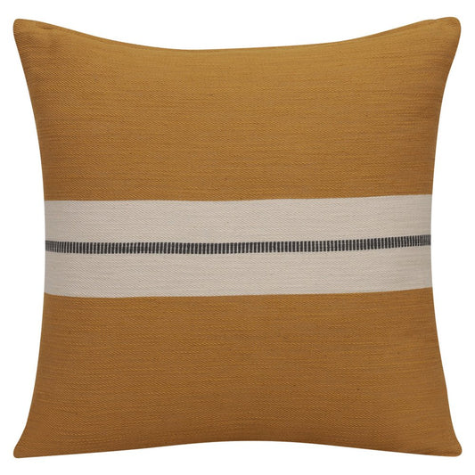 24" Taupe And Dark Gray Cotton Striped Throw Pillow