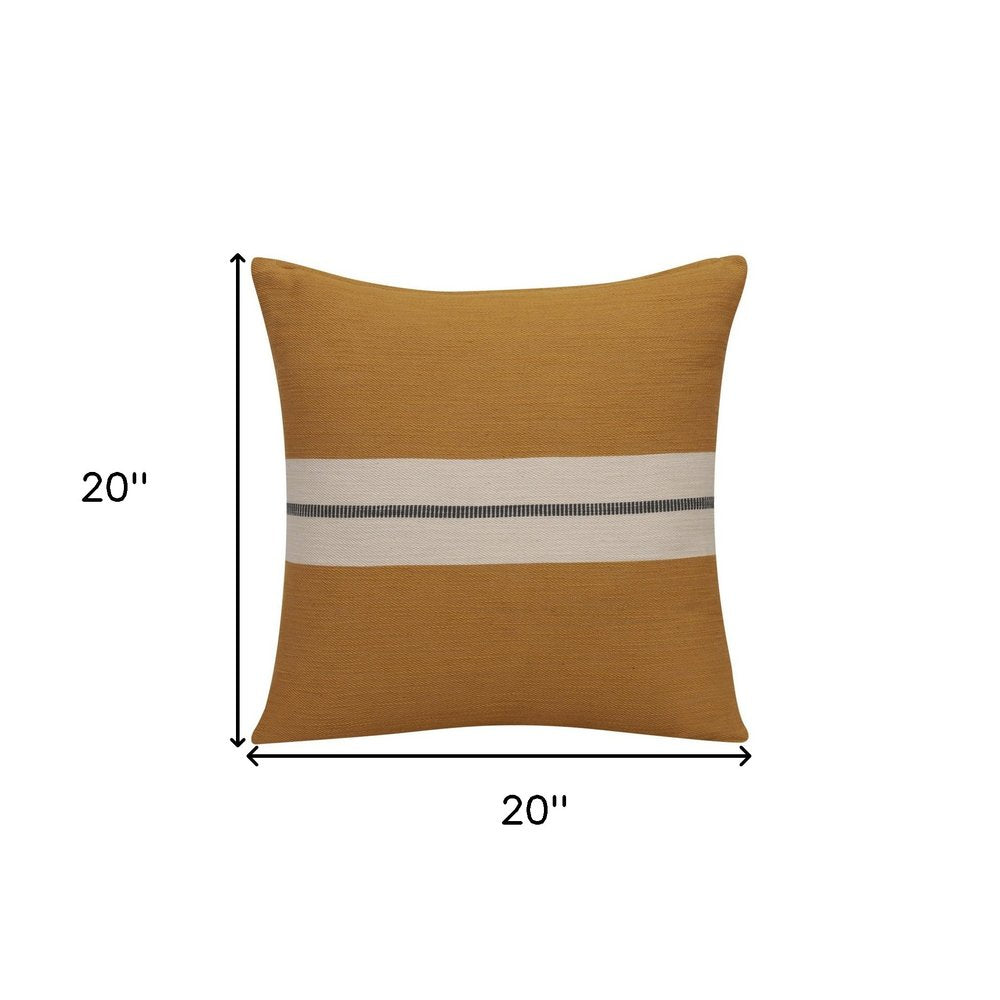 20" X 20" Brown Striped Cotton Zippered Pillow