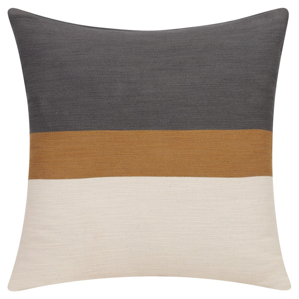 24" Dark Gray Brown And Off White Cotton Striped Throw Pillow